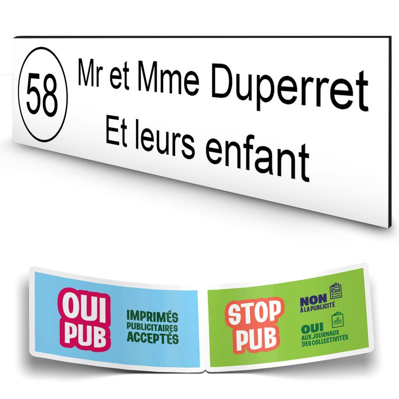 Plaque boite aux lettres NUMERO adhésive (100x25mm) blanche lettres noires - 2 lignes Plaque boite aux lettres NUMERO adhésive (100x25mm) blanche lettres noires - 2 lignes