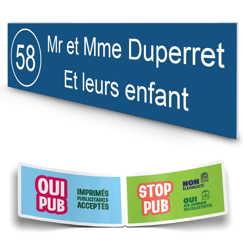 Plaque boite aux lettres NUMERO adhésive (100x25mm) bleue lettres blanches - 2 lignes Plaque boite aux lettres NUMERO adhésive (100x25mm) bleue lettres blanches - 2 lignes
