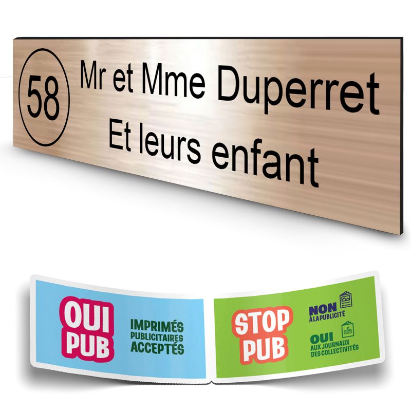 Plaque boite aux lettres NUMERO adhésive (100x25mm) cuivre lettres noires - 2 lignes Plaque boite aux lettres NUMERO adhésive (100x25mm) cuivre lettres noires - 2 lignes