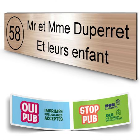 Plaque boite aux lettres NUMERO adhésive (100x25mm) cuivre lettres noires - 2 lignes