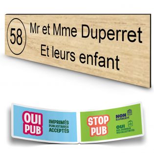 Plaque boite aux lettres NUMERO adhésive (100x25mm) effet bois clair lettres noires - 2 lignes