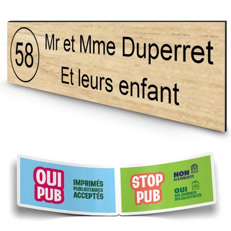 Plaque boite aux lettres NUMERO adhésive (100x25mm) effet bois clair lettres noires - 2 lignes
