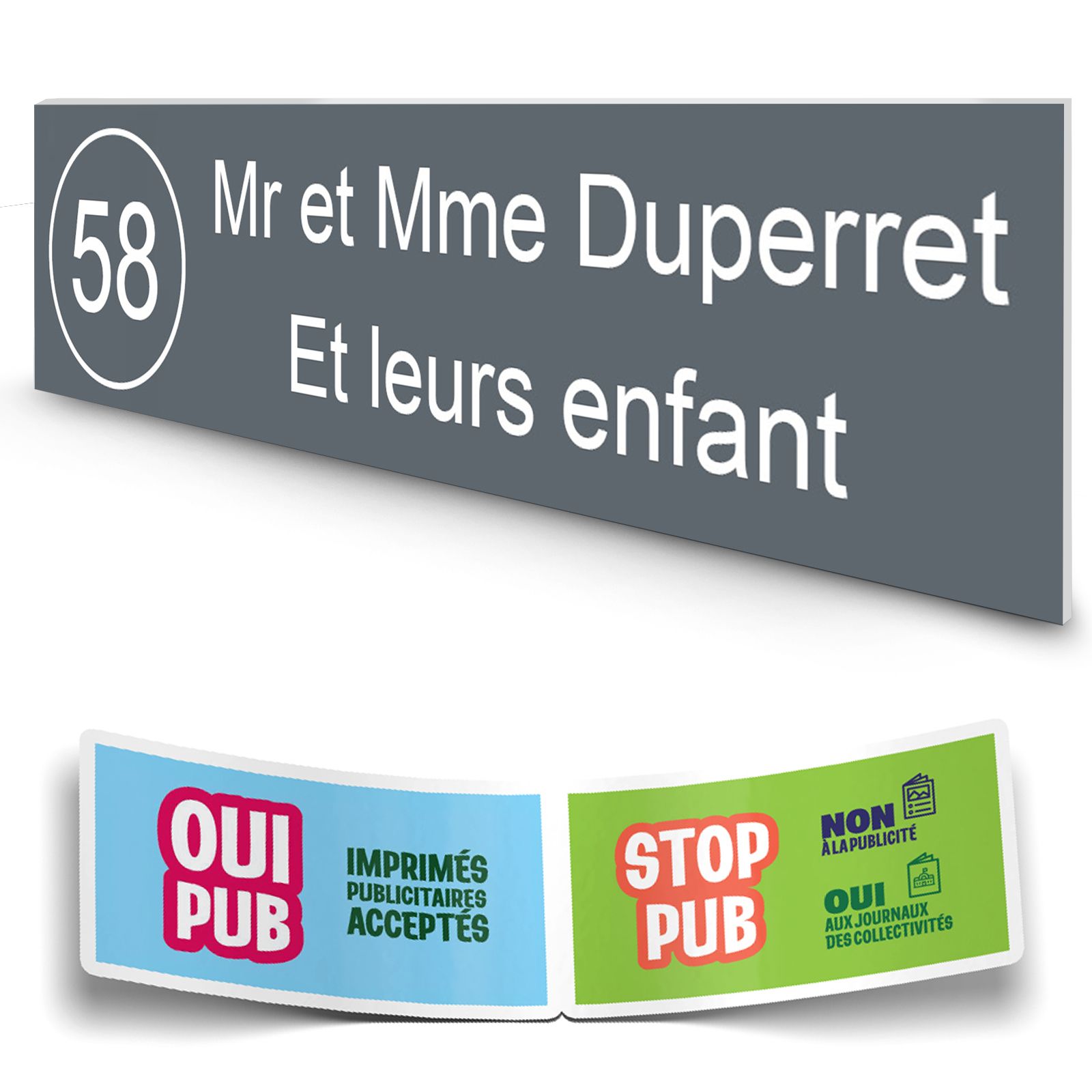 Plaque boite aux lettres NUMERO adhésive (100x25mm) grise lettres blanches - 2 lignes