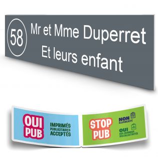 Plaque boite aux lettres NUMERO adhésive (100x25mm) grise lettres blanches - 2 lignes