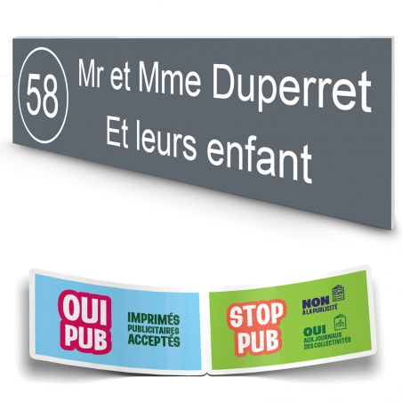Plaque boite aux lettres NUMERO adhésive (100x25mm) grise lettres blanches - 2 lignes