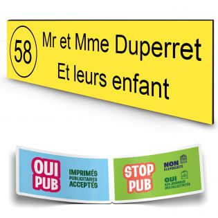 Plaque boite aux lettres NUMERO adhésive (100x25mm) jaune lettres noires - 2 lignes