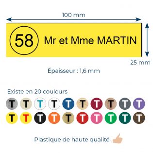 Plaque boite aux lettres NUMERO adhésive (100x25mm) jaune lettres noires - 2 lignes