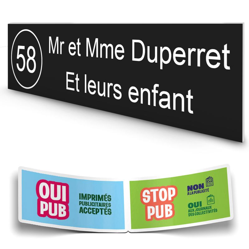 Plaque boite aux lettres NUMERO adhésive (100x25mm) noire lettres blanches - 2 lignes Plaque boite aux lettres NUMERO adhésive (100x25mm) noire lettres blanches - 2 lignes