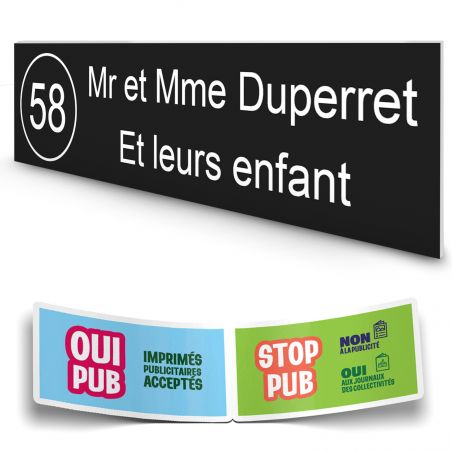 Plaque boite aux lettres NUMERO adhésive (100x25mm) noire lettres blanches - 2 lignes