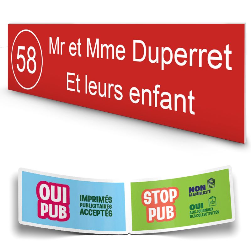 Plaque boite aux lettres NUMERO adhésive (100x25mm) rouge lettres blanches - 2 lignes Plaque boite aux lettres NUMERO adhésive (100x25mm) rouge lettres blanches - 2 lignes