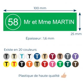 Plaque boite aux lettres NUMERO adhésive (100x25mm) vert pomme lettres blanches - 2 lignes + Stickers STOP PUB offerts