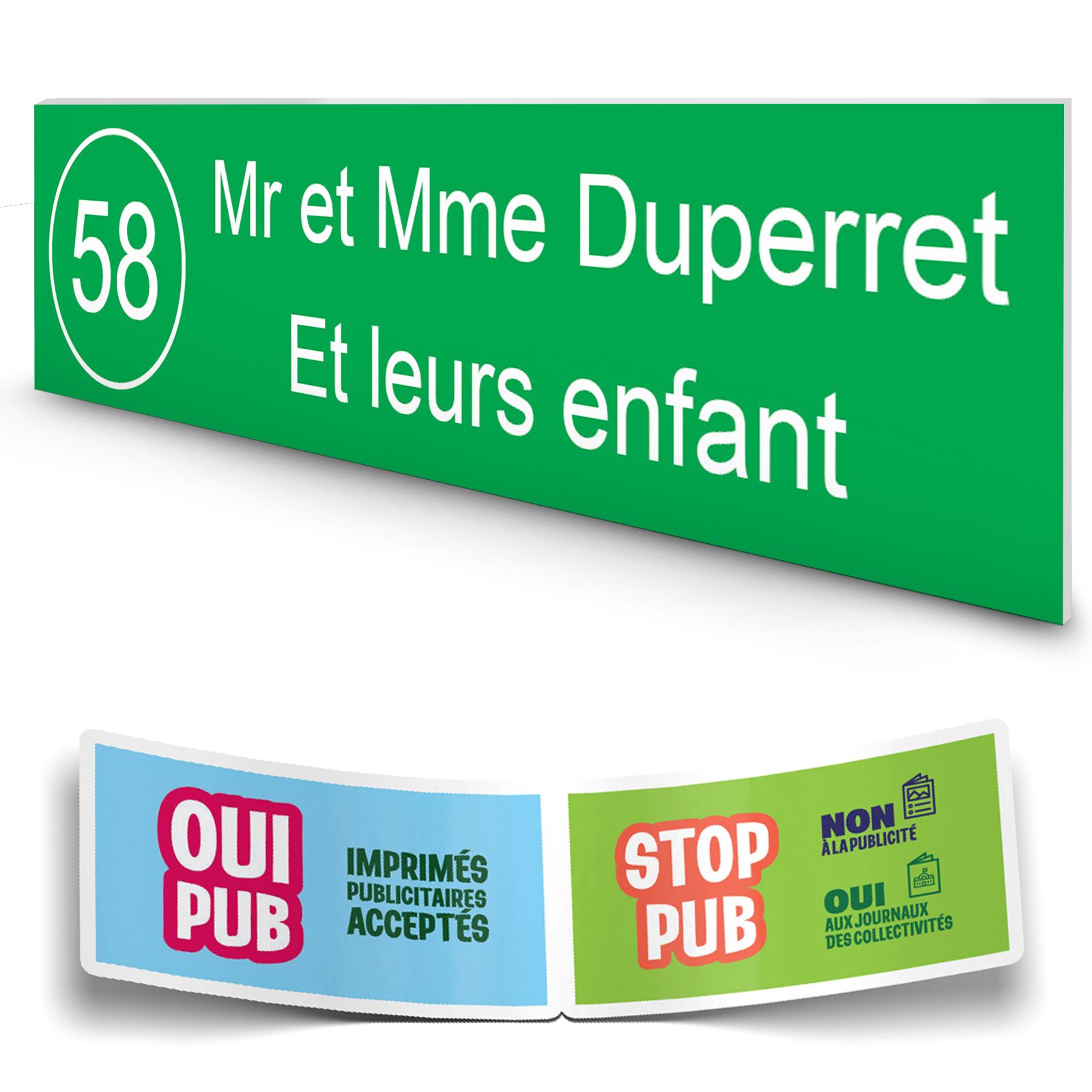 Plaque boite aux lettres NUMERO adhésive (100x25mm) vert pomme lettres blanches - 2 lignes