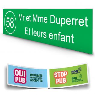 Plaque boite aux lettres NUMERO adhésive (100x25mm) vert pomme lettres blanches - 2 lignes