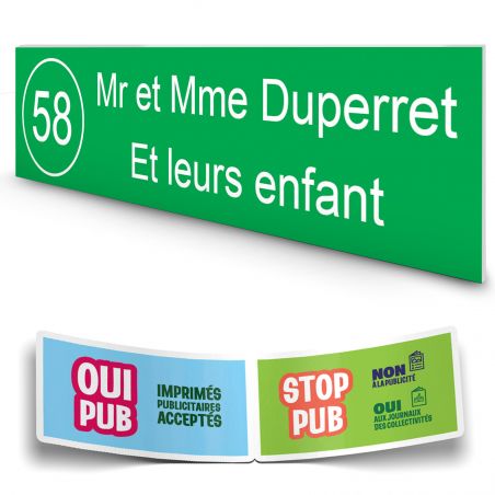 Plaque boite aux lettres NUMERO adhésive (100x25mm) vert pomme lettres blanches - 2 lignes