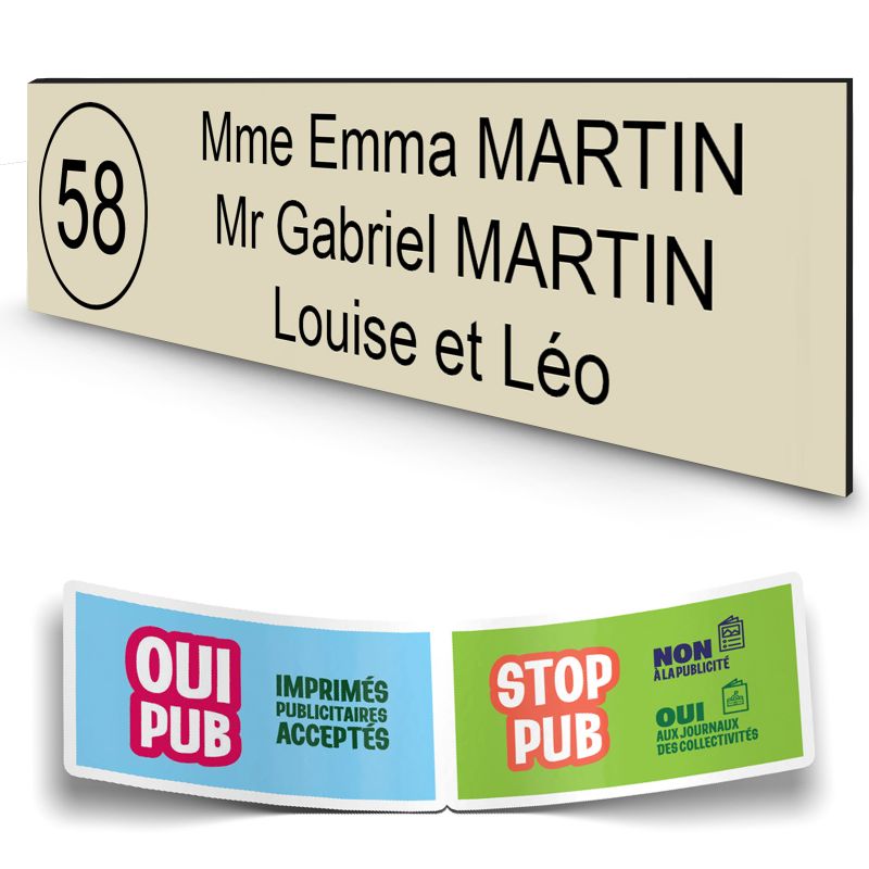 Plaque boite aux lettres NUMERO adhésive (100x25mm) beige lettres noires - 3 lignes Plaque boite aux lettres NUMERO adhésive (100x25mm) beige lettres noires - 3 lignes