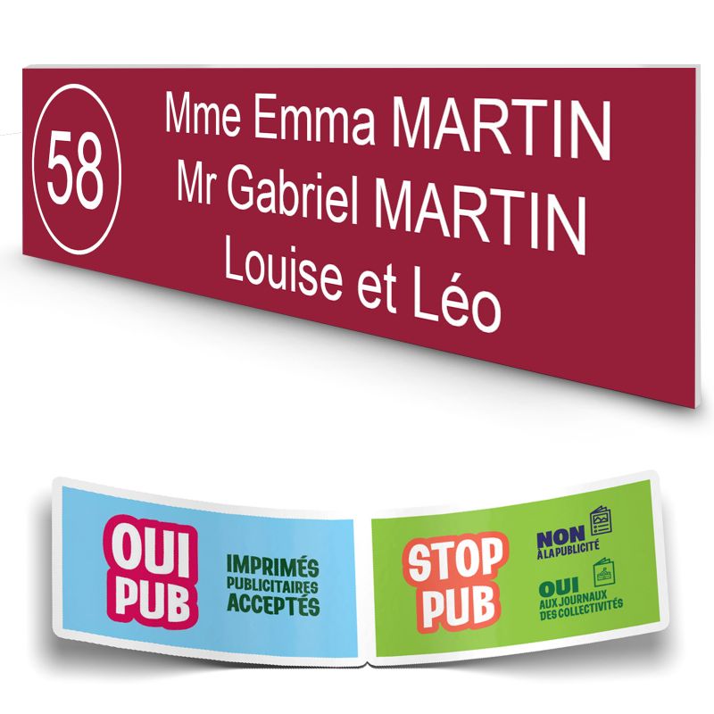 Plaque boite aux lettres NUMERO adhésive (100x25mm) bordeaux lettres blanches - 3 lignes Plaque boite aux lettres NUMERO adhésive (100x25mm) bordeaux lettres blanches - 3 lignes