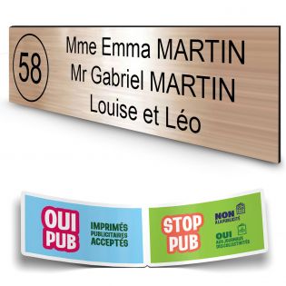 Plaque boite aux lettres NUMERO adhésive (100x25mm) cuivre lettres noires - 3 lignes