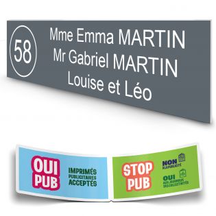 Plaque boite aux lettres NUMERO adhésive (100x25mm) grise lettres blanches - 3 lignes