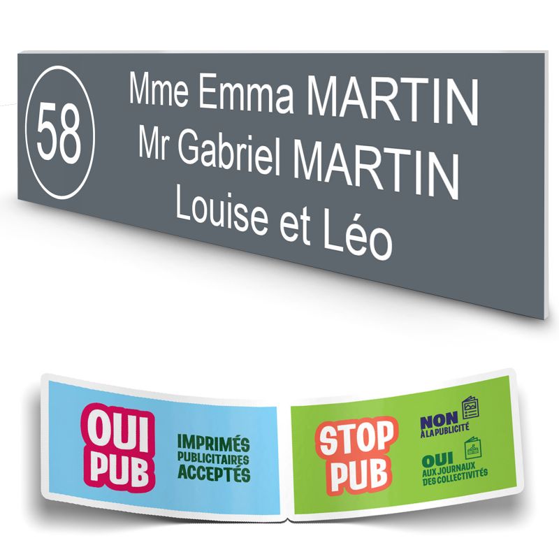 Plaque boite aux lettres NUMERO adhésive (100x25mm) grise lettres blanches - 3 lignes Plaque boite aux lettres NUMERO adhésive (100x25mm) grise lettres blanches - 3 lignes