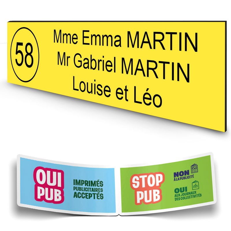 Plaque boite aux lettres NUMERO adhésive (100x25mm) jaune lettres noires - 3 lignes Plaque boite aux lettres NUMERO adhésive (100x25mm) jaune lettres noires - 3 lignes