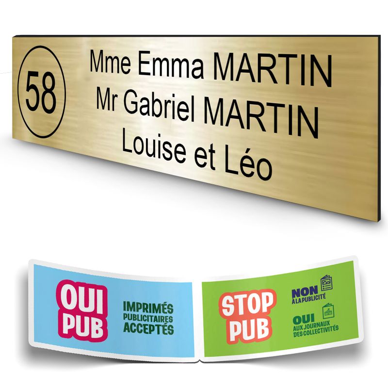 Plaque boite aux lettres NUMERO adhésive (100x25mm) or brossé lettres noires - 3 lignes Plaque boite aux lettres NUMERO adhésive (100x25mm) or brossé lettres noires - 3 lignes