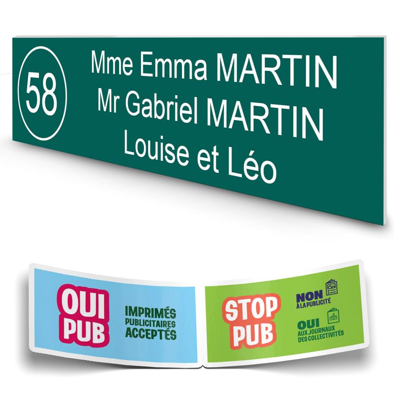 Plaque boite aux lettres NUMERO adhésive (100x25mm) vert foncé lettres blanches - 3 lignes Plaque boite aux lettres NUMERO adhésive (100x25mm) vert foncé lettres blanches - 3 lignes