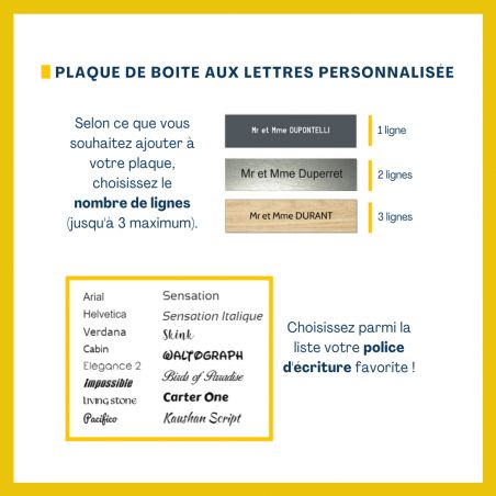 Étiquette Nom + Numéro personnalisable pour boîte aux lettres · 100x25x0,8 mm · Bleu lettres blanches - 3 lignes