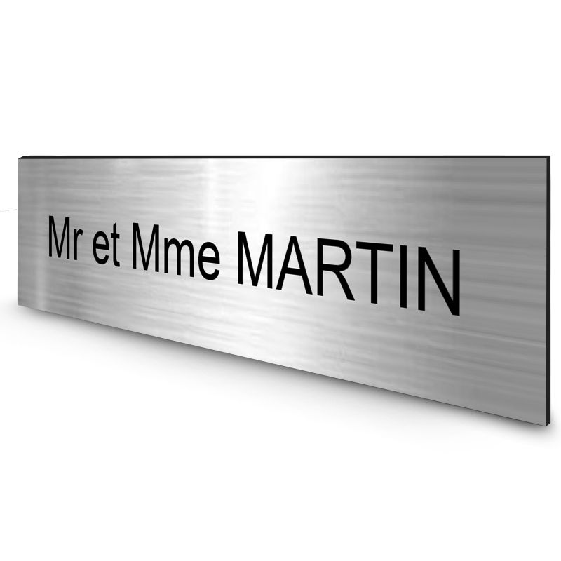 Étiquette Nom personnalisable pour boîte aux lettres · Gravure Française · 100x25x0,8 mm · Argent écriture noire - 1 ligne Étiquette Nom personnalisable pour boîte aux lettres · Gravure Française · 100x25x0,8 mm · Argent écriture noire - 1 ligne
