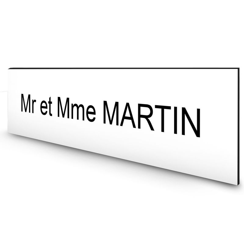 Étiquette Nom personnalisable pour boîte aux lettres · Gravure Française · 100x25x0,8 mm · blanche lettres noires · 1 ligne Étiquette Nom personnalisable pour boîte aux lettres · Gravure Française · 100x25x0,8 mm · blanche lettres noires · 1 ligne