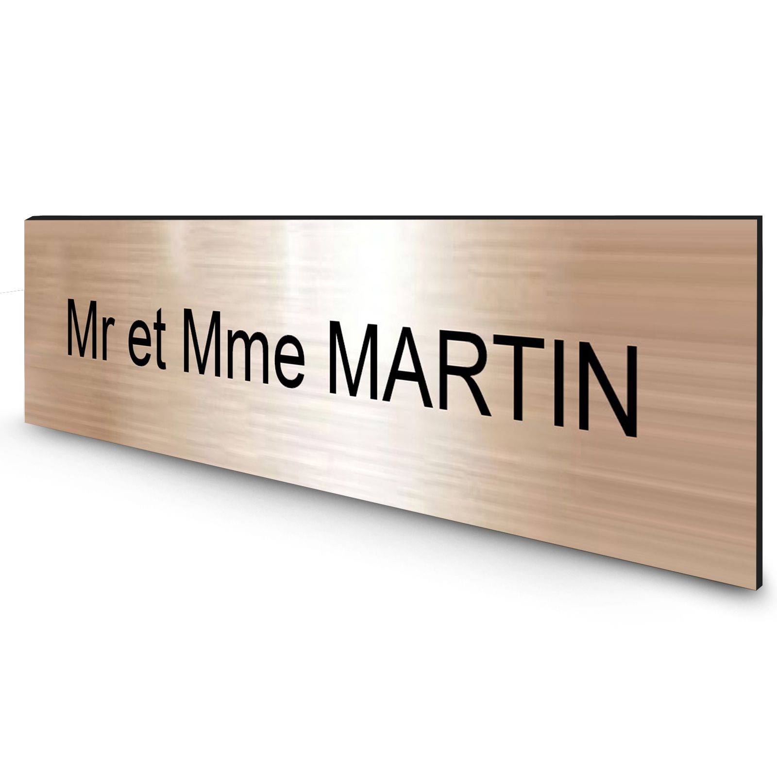 Étiquette Nom personnalisable pour boîte aux lettres · Gravure Française · 100x25x0,8 mm · Cuivre écriture noire - 1 ligne