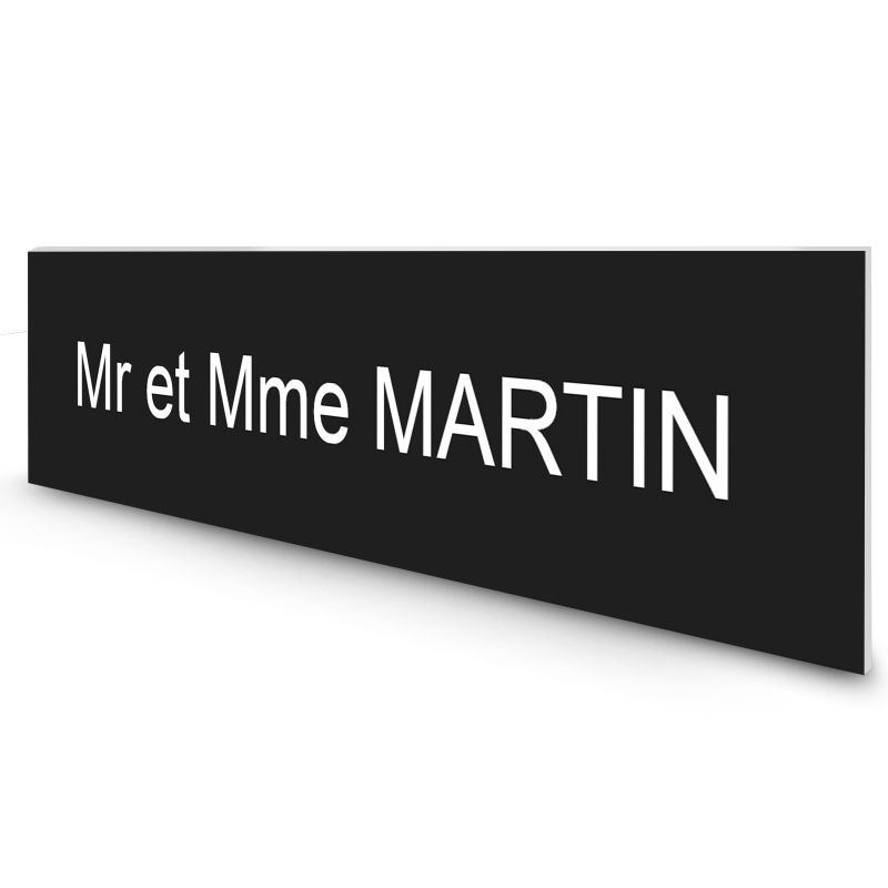 Étiquette Nom personnalisable pour boîte aux lettres · Gravure Française · 100x25x0,8 mm · noire lettres blanches - 1 ligne Étiquette Nom personnalisable pour boîte aux lettres · Gravure Française · 100x25x0,8 mm · noire lettres blanches - 1 ligne