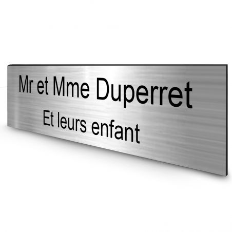 Étiquette Nom personnalisable pour boîte aux lettres · Gravure Française · 100x25x0,8 mm · Argent écriture noire - 2 lignes