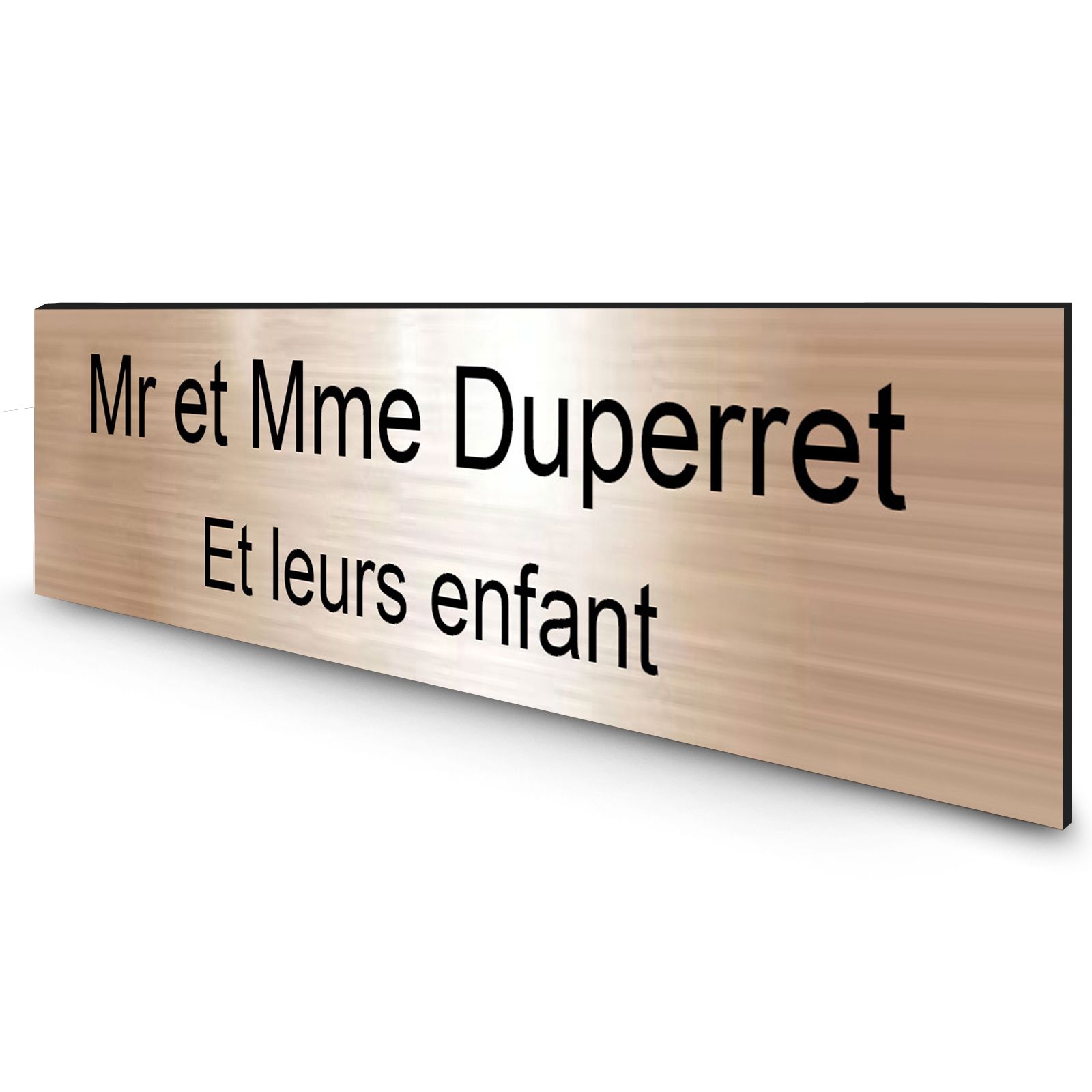Étiquette Nom personnalisable pour boîte aux lettres · Gravure Française · 100x25x0,8 mm · Cuivre écriture noire - 2 lignes