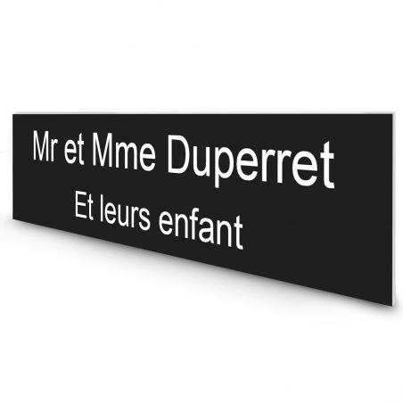 Étiquette Nom personnalisable pour boîte aux lettres · Gravure Française · 100x25x0,8 mm · noire lettres blanches - 2 lignes
