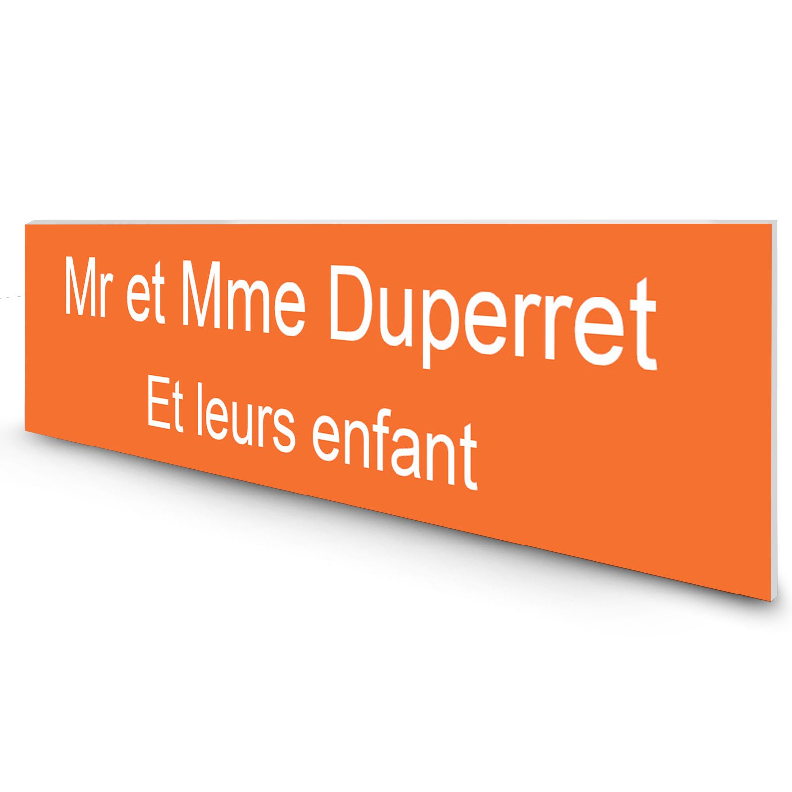Étiquette Nom personnalisable pour boîte aux lettres · Gravure Française · 100x25x0,8 mm · orange lettres blanches - 2 lignes
