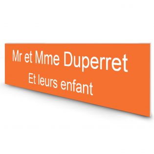 Étiquette Nom personnalisable pour boîte aux lettres · Gravure Française · 100x25x0,8 mm · orange lettres blanches - 2 lignes