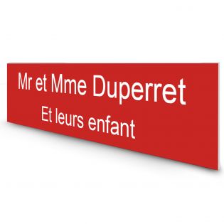 Étiquette Nom personnalisable pour boîte aux lettres · Gravure Française · 100x25x0,8 mm · rouge lettres blanches - 2 lignes