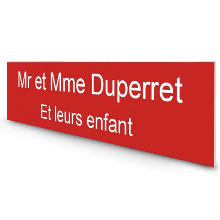 Étiquette Nom personnalisable pour boîte aux lettres · Gravure Française · 100x25x0,8 mm · rouge lettres blanches - 2 lignes