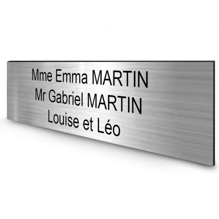 Étiquette Nom personnalisable pour boîte aux lettres · Gravure Française · 100x25x0,8 mm · Argent écriture noire - 3 lignes