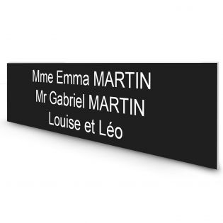 Étiquette Nom personnalisable pour boîte aux lettres · Gravure Française · 100x25x0,8 mm · noire lettres blanches - 3 lignes