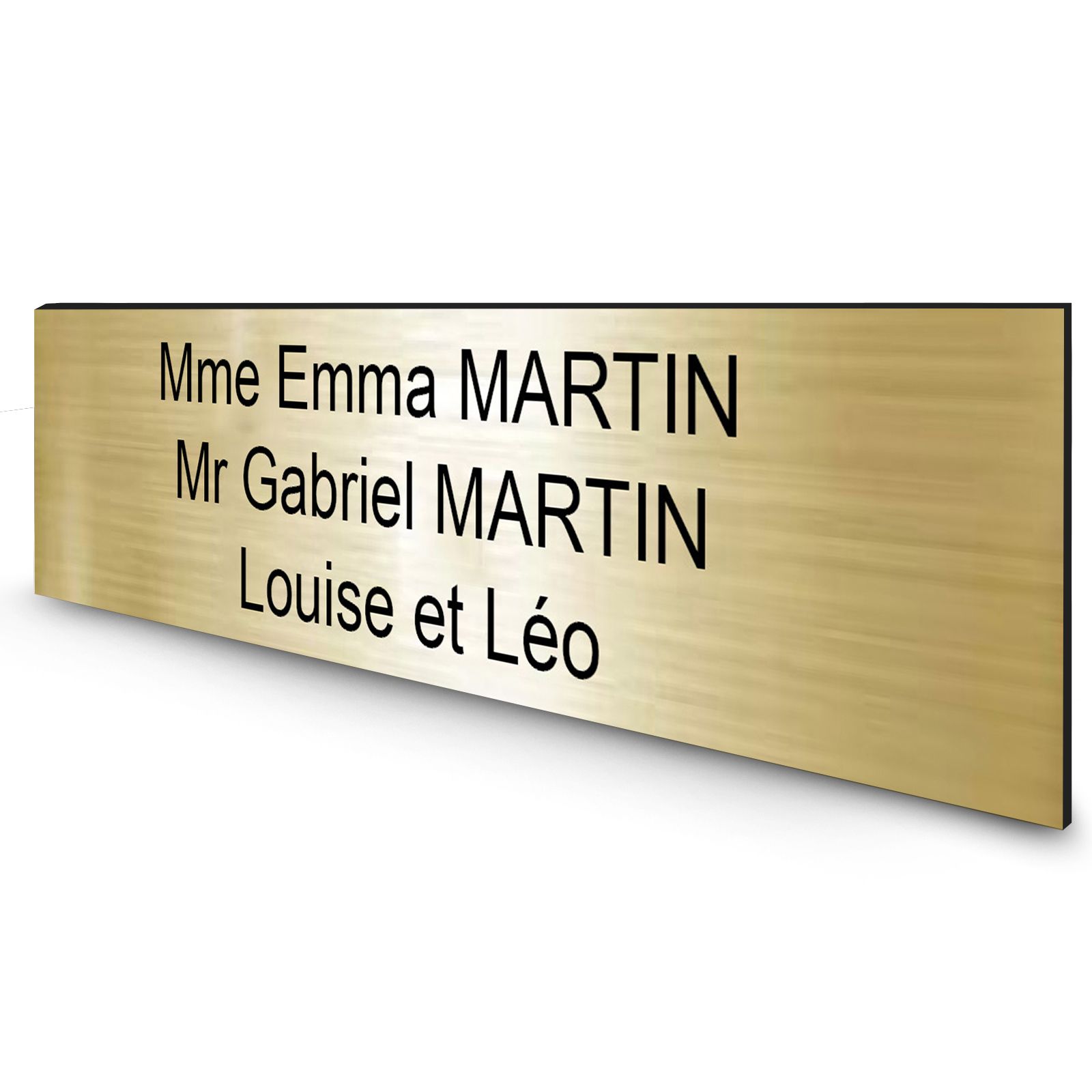 Étiquette Nom personnalisable pour boîte aux lettres · Gravure Française · 100x25x0,8 mm · Or écriture noire - 3 lignes