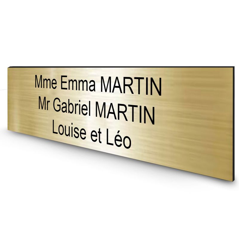 Étiquette Nom personnalisable pour boîte aux lettres · Gravure Française · 100x25x0,8 mm · Or écriture noire - 3 lignes Étiquette Nom personnalisable pour boîte aux lettres · Gravure Française · 100x25x0,8 mm · Or écriture noire - 3 lignes