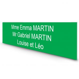Étiquette Nom personnalisable pour boîte aux lettres · Gravure Française · 100x25x0,8 mm · vert pomme lettres blanches - 3 ligne