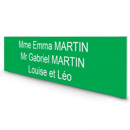 Étiquette Nom personnalisable pour boîte aux lettres · Gravure Française · 100x25x0,8 mm · vert pomme lettres blanches - 3 ligne