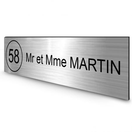 Étiquette Nom + Numéro personnalisable pour boîte aux lettres · 100x25x0,8 mm · Argent lettres noires - 1 ligne