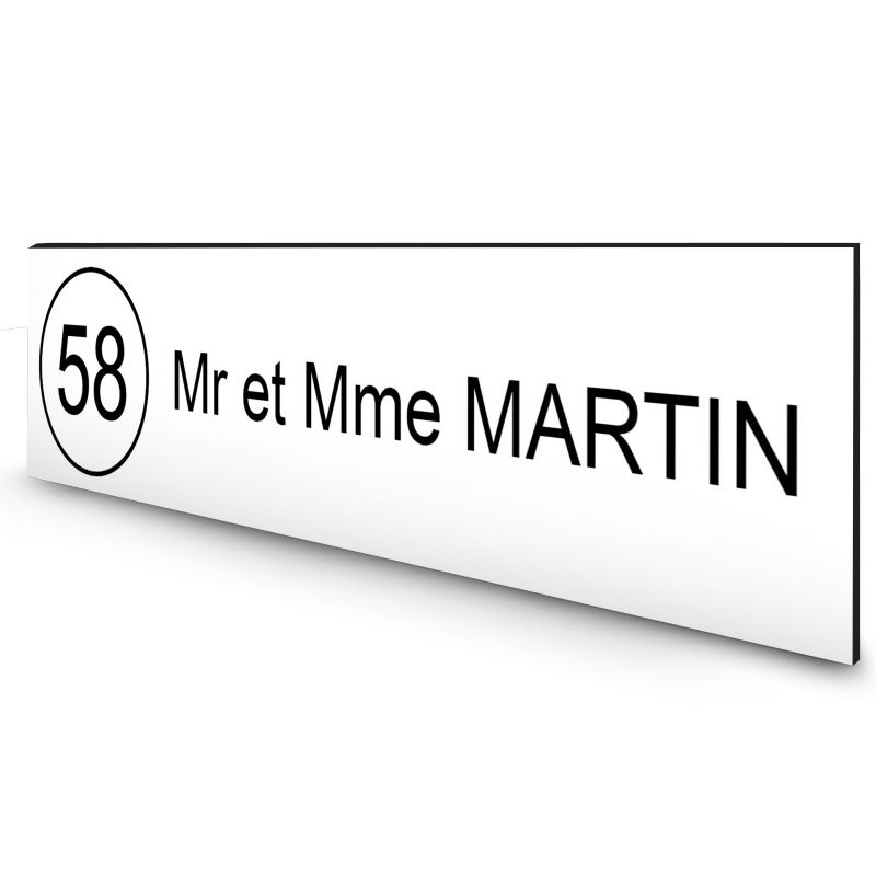 Étiquette Nom + Numéro personnalisable pour boîte aux lettres · 100x25x0,8 mm · Blanche lettres noires - 1 ligne Étiquette Nom + Numéro personnalisable pour boîte aux lettres · 100x25x0,8 mm · Blanche lettres noires - 1 ligne