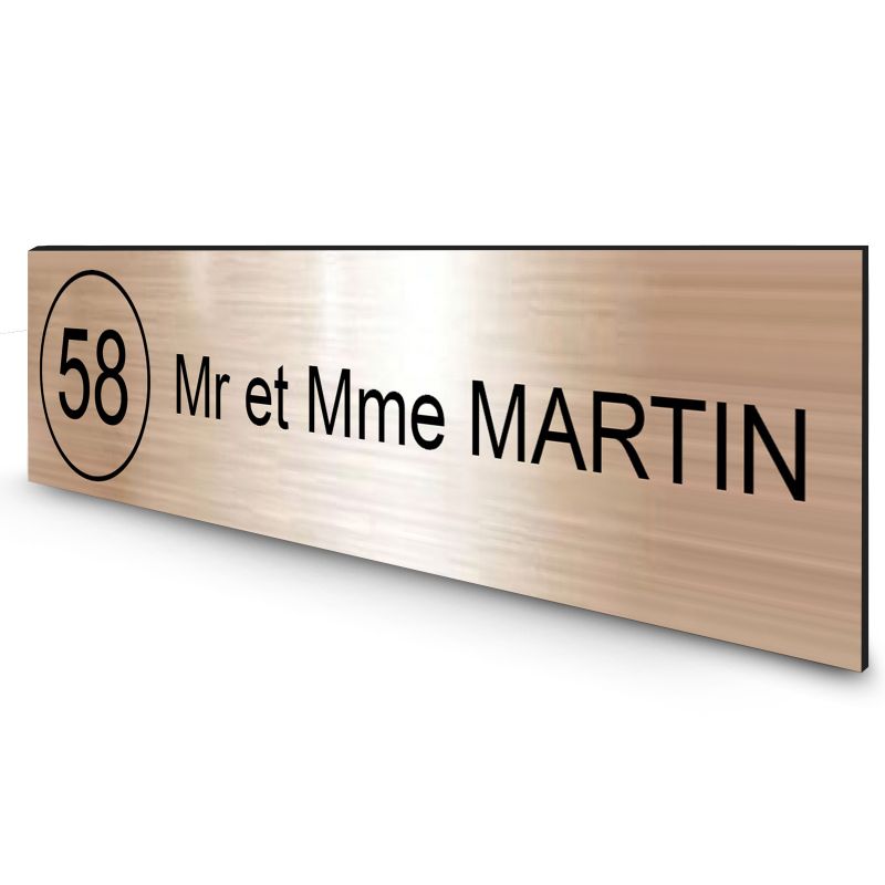 Étiquette Nom + Numéro personnalisable pour boîte aux lettres · 100x25x0,8 mm · Cuivre lettres noires - 1 ligne Étiquette Nom + Numéro personnalisable pour boîte aux lettres · 100x25x0,8 mm · Cuivre lettres noires - 1 ligne