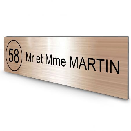 Étiquette Nom + Numéro personnalisable pour boîte aux lettres · 100x25x0,8 mm · Cuivre lettres noires - 1 ligne