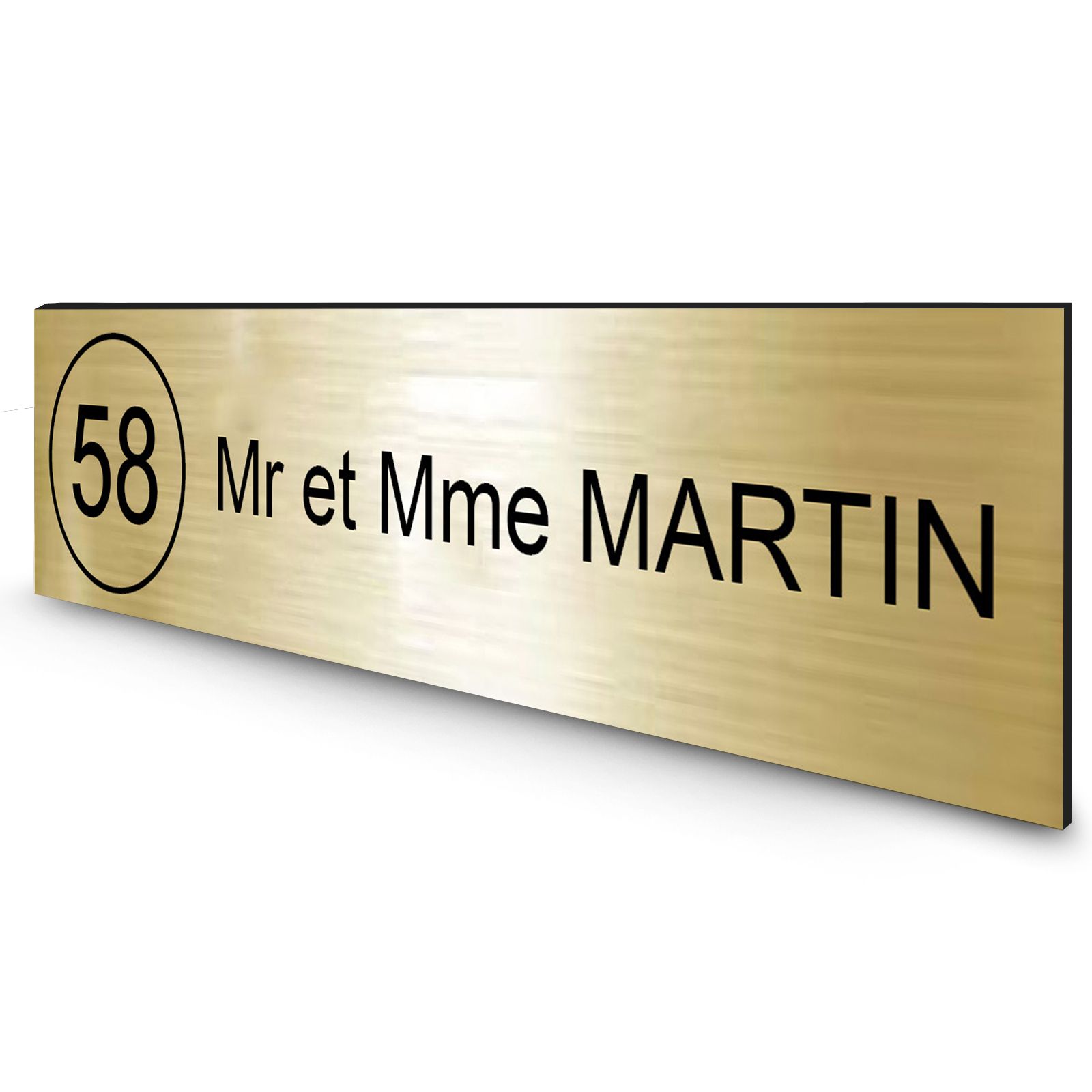 Étiquette Nom + Numéro personnalisable pour boîte aux lettres · 100x25x0,8 mm · Or lettres noires - 1 ligne