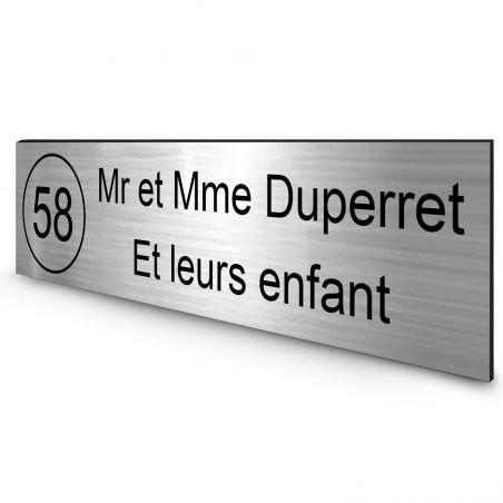 Étiquette Nom + Numéropersonnalisable pour boîte aux lettres · 100x25x0,8 mm ·Argent lettres noires - 2 lignes